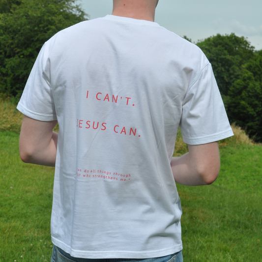 'I Can't. Jesus Can. ' White Unisex T-shirt