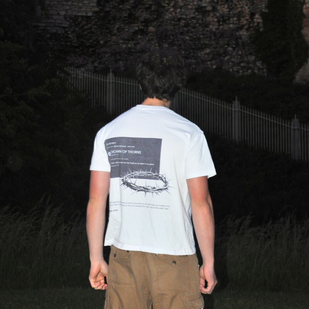 'I Gave Thorns He Gave Me Grace' White Unisex Tee