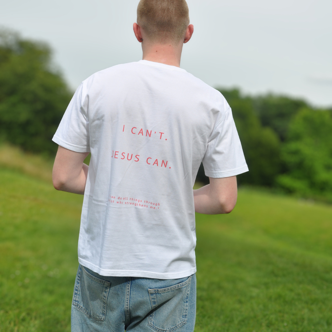 'I Can't. Jesus Can. ' White Unisex T-shirt